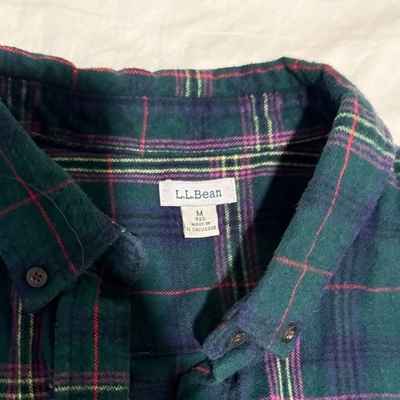 L.L. Bean Forest Green Plaid Flannel Shirt - Picture 2 of 3
